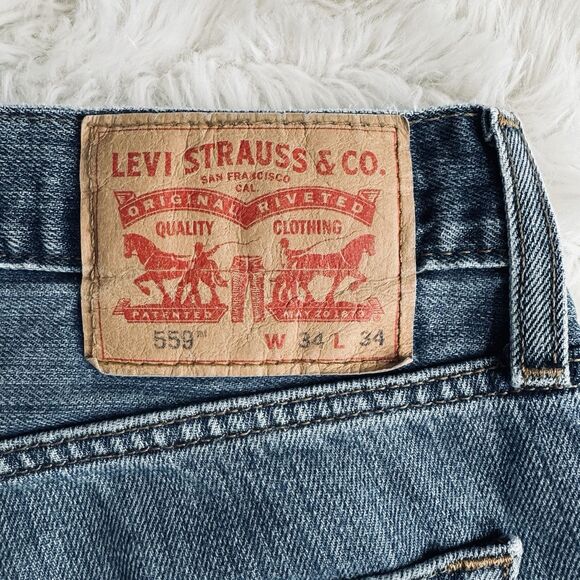 Levis 559 Relaxed Straight Jeans Mens 34 Measures 36x32.5 Blue Cotton Denim - Picture 4 of 11